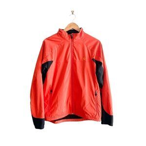 Pearl iZumi Mens Windbreaker Jacket Pullover Long Sleeve Orange Black Medium
